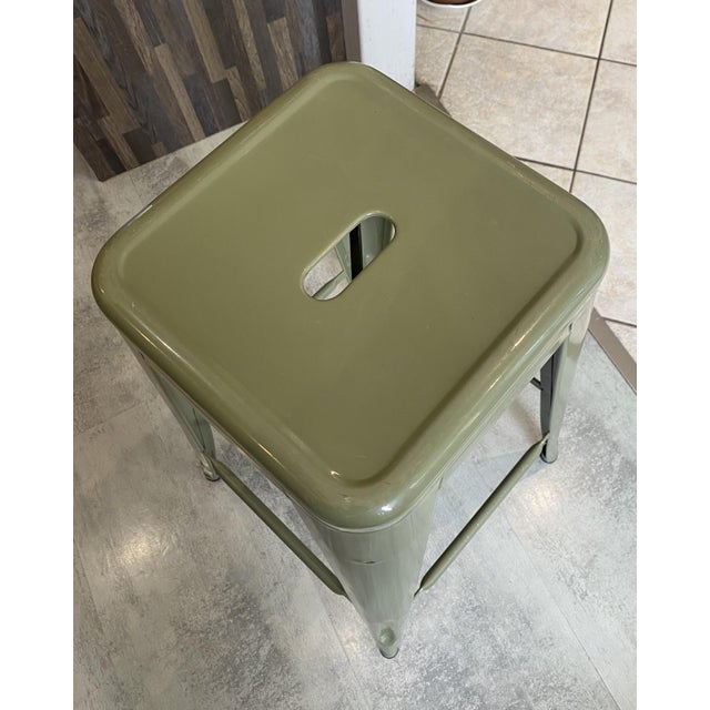 Tolix Industrial Olive Green H75 Stackable Bar Stool by Xavier Pauchard for Tolix, 1950s For Sale - Image 4 of 16