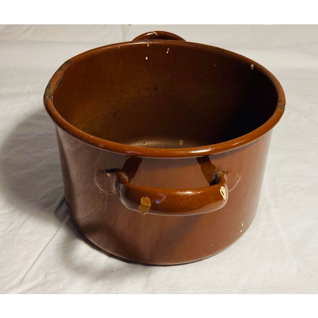 Chocolate Enamelware pot double handle for plants or flower display or use camping