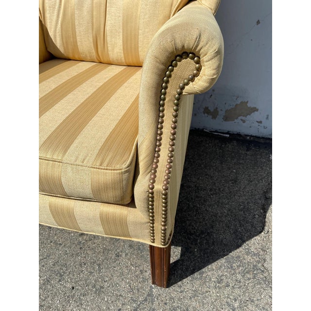 Fabulous set of lounge chairs with classic wing back / wingback wood frames and great design. •Covered in newer...