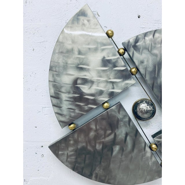Curtis Jere Mid90s Contemporary Steel and Brass Wall Sculpture For Sale - Image 4 of 12