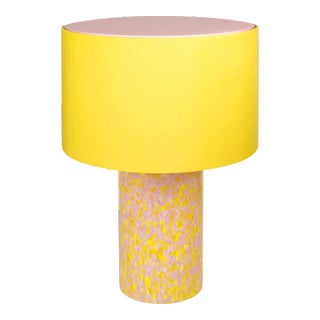 Stories of Italy Yellow & Pink Macchia su Macchia Pillar Lamp with Yellow Lampshade For Sale