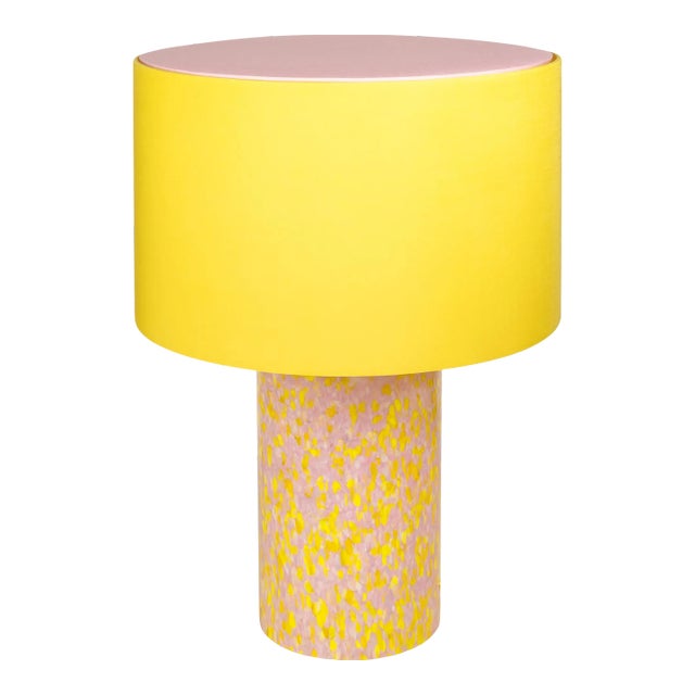 Stories of Italy Yellow & Pink Macchia su Macchia Pillar Lamp with Yellow Lampshade For Sale