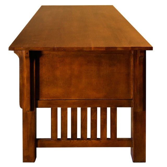 Mission Crafters and Weavers Mission Quarter Sawn Oak 5 Drawer Desk - Michael's Cherry For Sale - Image 3 of 9