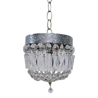 Vintage Basket Chandelier With Textured Chrome and Crystal Chain For Sale
