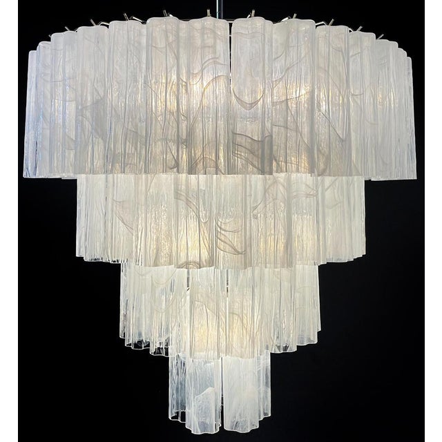 Large Vintage Murano Glass Tiered Chandelier with 78 Alabaster White Glasses, 1990s For Sale - Image 9 of 17