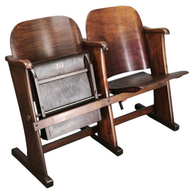 Czech Art Deco 2-Seater Cinema Bench in Beech Wood, 1920s For Sale - Image 15 of 15