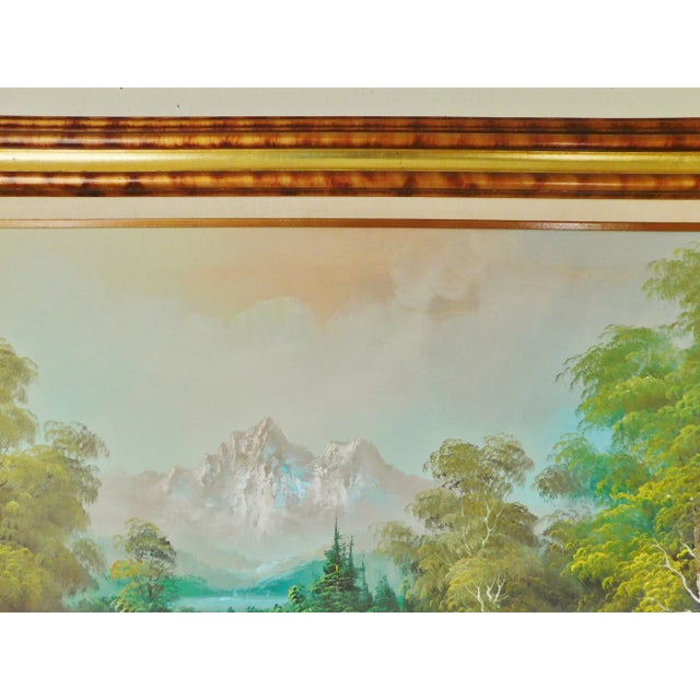 Large Vintage G. Willson Signed Landscape Oil Painting on Canvas Tortoise Shell & Gold Wood Frame For Sale - Image 4 of 12