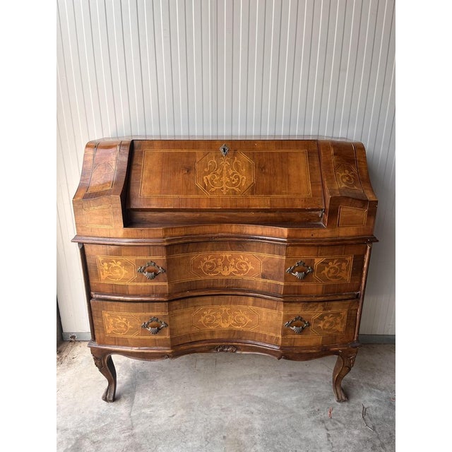 Vintage Inlaid Walnut Secretaire, 1950s For Sale - Image 4 of 9