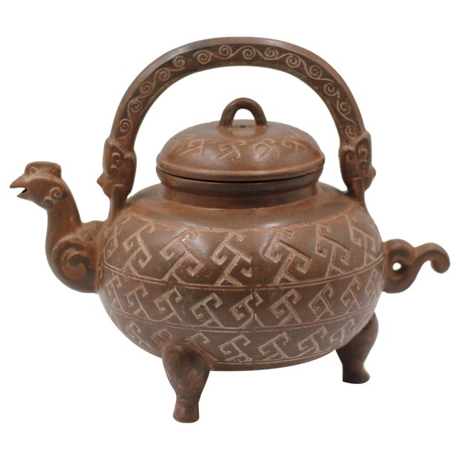 Large Archaic Yixing-Style Teapot with a Phoenix Spout, 20th Century For Sale