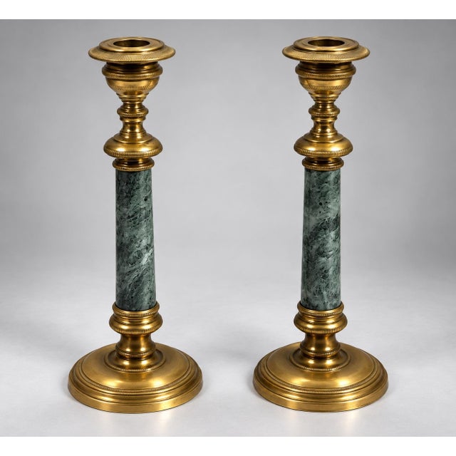 French Pair of 1940’s Brass and Marble French Hurricane Lamps For Sale - Image 3 of 4