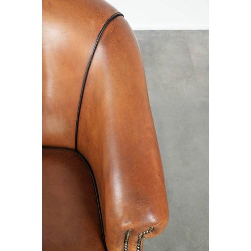 Brown Large English-Style Club Chair in Sheepskin Leather For Sale - Image 8 of 13