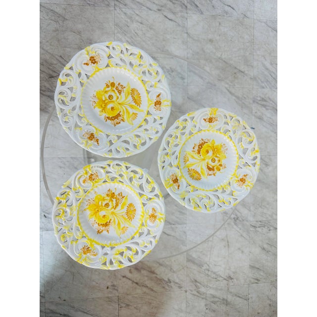 1970s Hand Painted Italian Reticulated Plates, Set of Three For Sale - Image 5 of 6