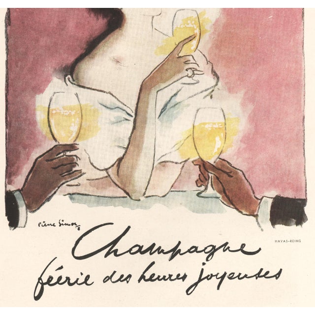 Mid-Century Modern 1948 Fench Mid-Century Champagne Alcohol Advertisement Print Matted For Sale - Image 3 of 4