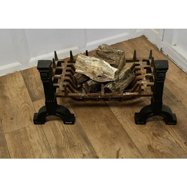 Metal Large Antique Inglenook Fire Grate on Andirons For Sale - Image 7 of 8