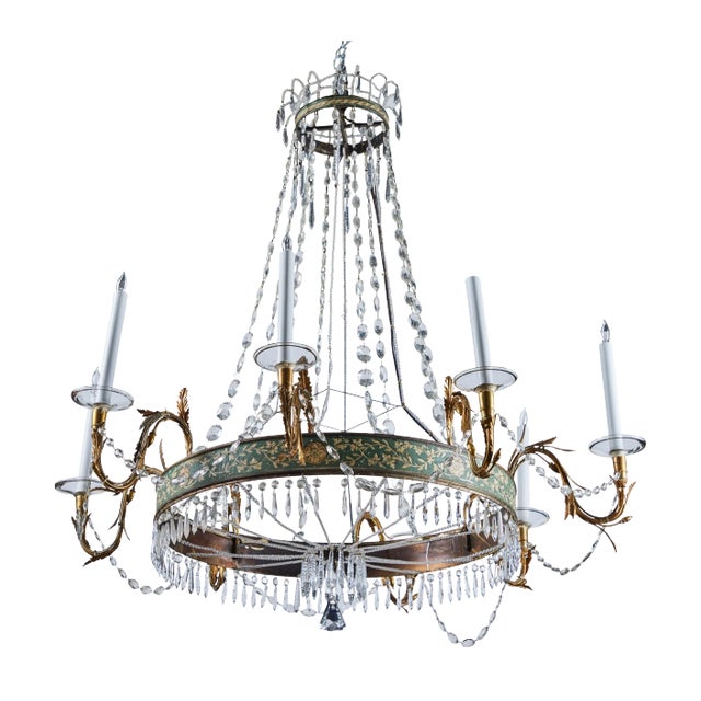 Painted and Gilded Bronze Crystal Chandelier For Sale