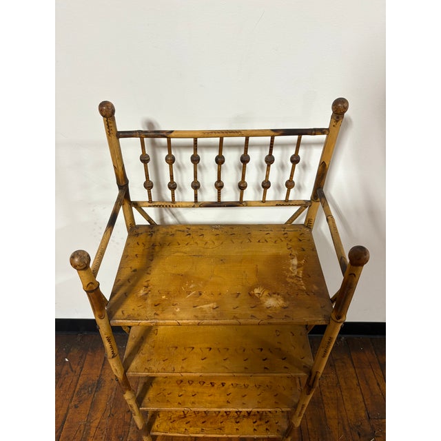 Early 20th Century Antique English Scorched or Burnt Bamboo Etagere / Bookcase Shelving For Sale - Image 5 of 9