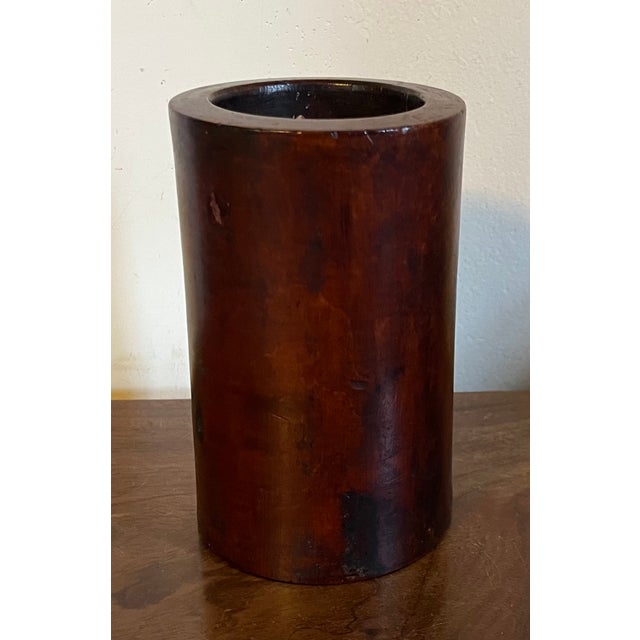 Wood Antique 19rh Century Chinese Carved Wood Brush Pot For Sale - Image 7 of 12