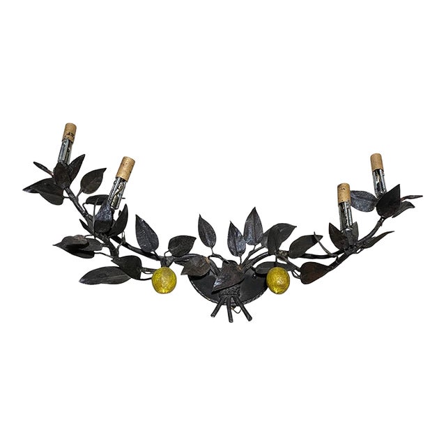 1950s Tole Painted Lemons Wall Sconces Solid Brass 4 Light For Sale