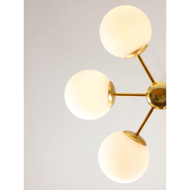 Vintage Italian Six-Arm Sputnik Chandelier with Opaline Shades For Sale - Image 11 of 18
