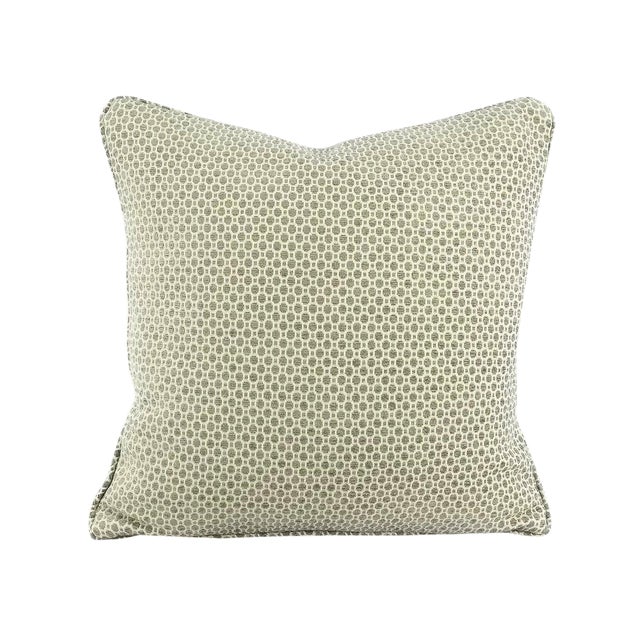 Gray Aqua Geometric Chenille Pattern With Self-Welt Pillow Cover - 20" X 20" For Sale