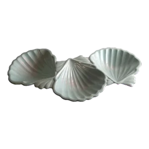 Aqua Blue Porcelain 3-Shell Shaped Divided Nuts or Dip Holder