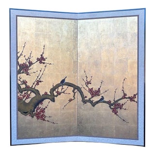 20thC. Mid-Century Modern Rimpa Style 2-Panel Folding Screen (Byōbu) – 54" X 54" For Sale