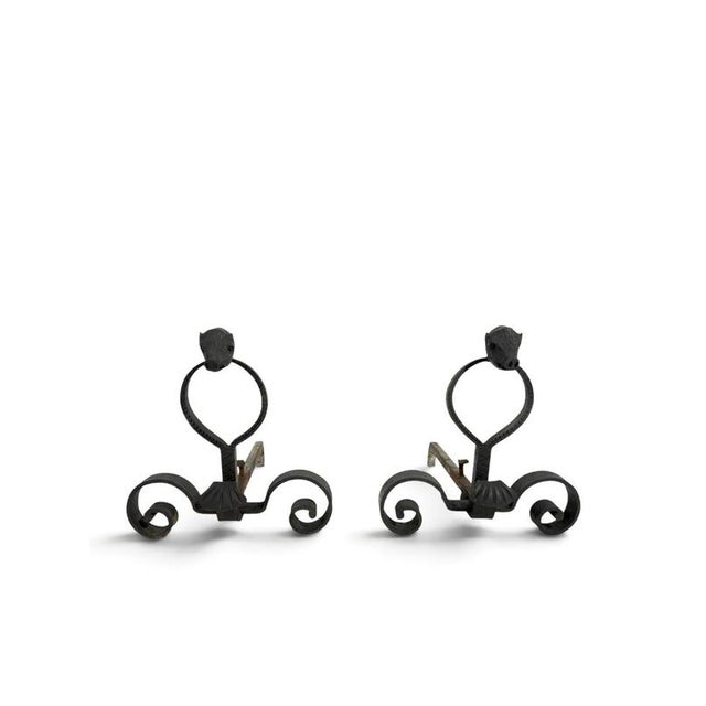 Late 19th Century Wrought Iron Andirons with Boars Heads, France, Set of 2 For Sale - Image 3 of 13