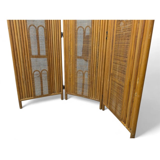 Vintage Wicker Wood Screen For Sale - Image 4 of 8