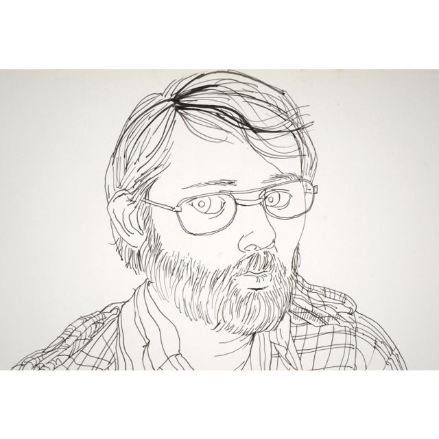 Portrait of a Man in a Flannel Shirt in Ink on Paper by Shirley Pittman For Sale - Image 4 of 7