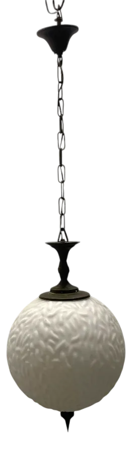 Opaline Glass Bronze Pendant Light, 1950s