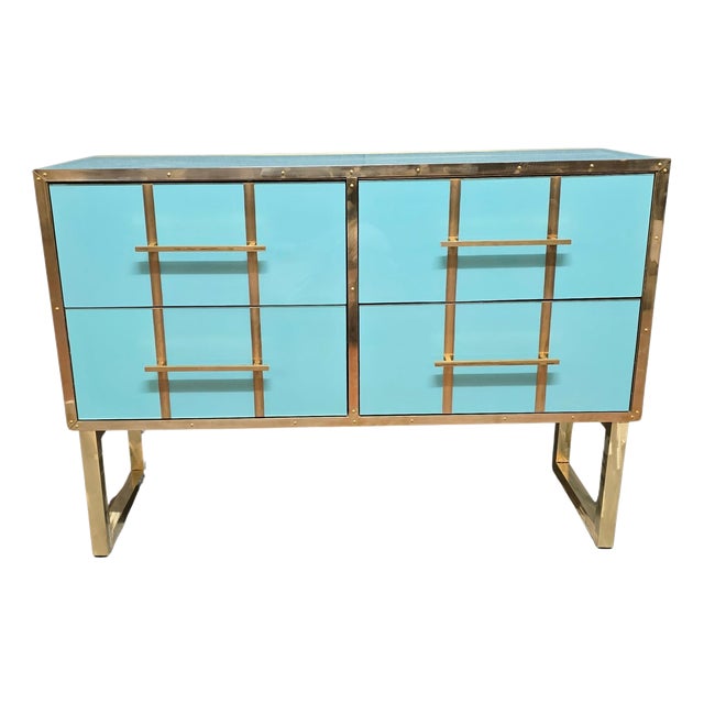 Azure Murano Glass and Brass Chest of Drawers from Justfurnituress SRL For Sale