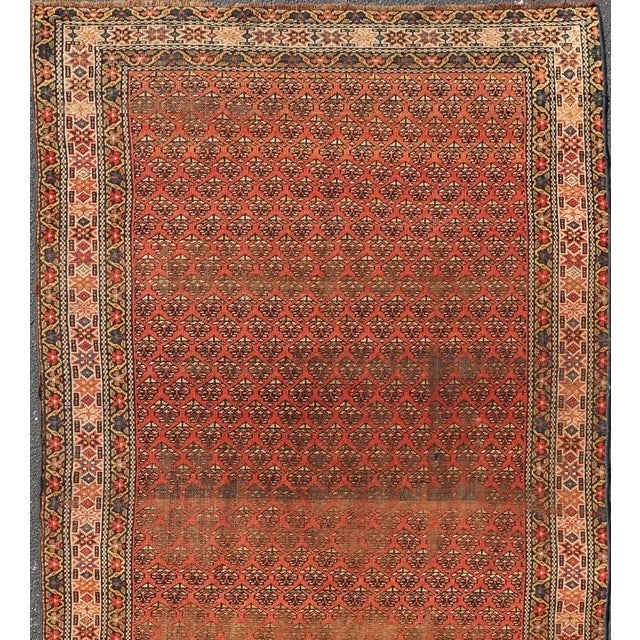 Northwest Persian Rug With Repeating Lattice Pattern in Coral and Navy 4'9 X 9'0 For Sale - Image 9 of 13