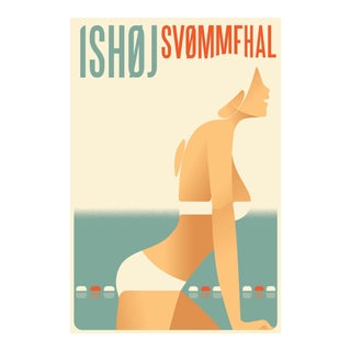 Mads Berg 'Ishoj' Danish Poster Bathing Woman For Sale