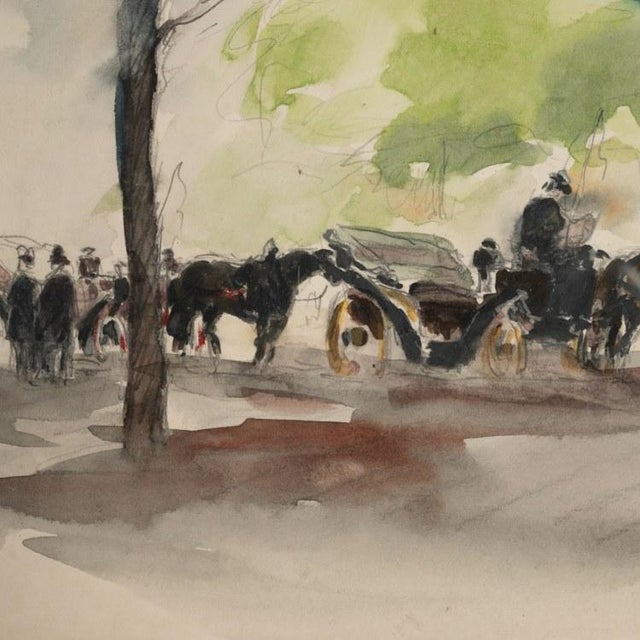 Watercolor on Panel Parisian Landscape For Sale - Image 4 of 8