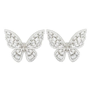 Silver Butterfly Earrings With Sparkling Cz Diamonds Pair of 2 For Sale
