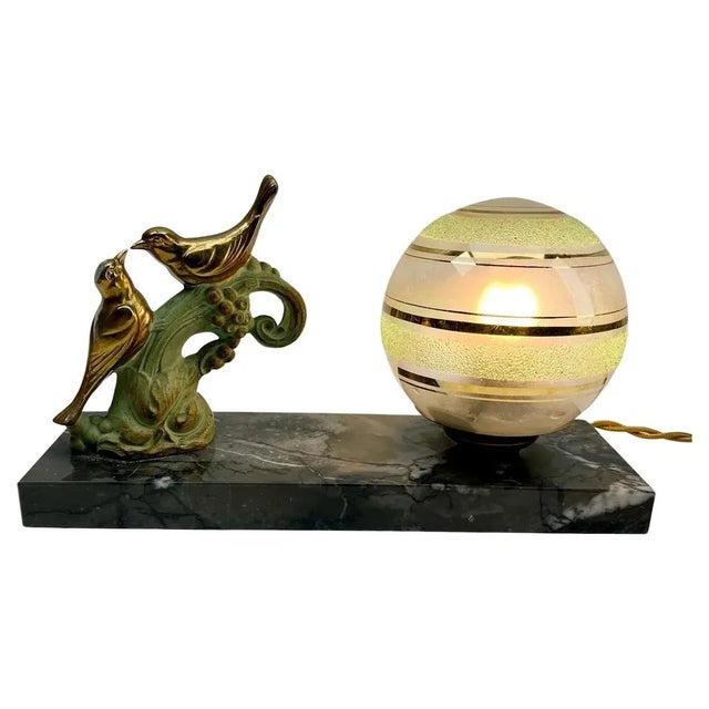 French Art Deco Table Lamp with Stylized Spelter Representation of Birds, 1935 For Sale - Image 11 of 11