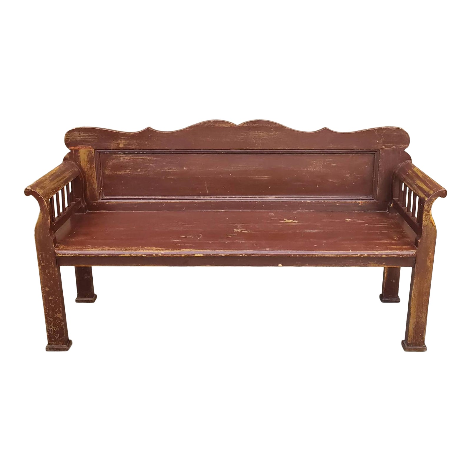 Rustic Antique County Farmhouse Distressed Painted Pine Wooden Long Bench Chairish