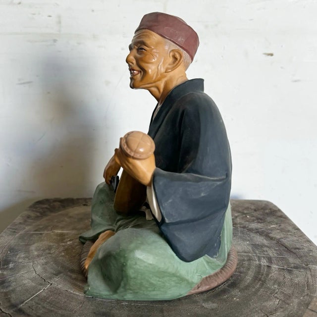 Lefton Vintage Japanese Leftons Clay Doll of an Old Man Playing a Biwa For Sale - Image 4 of 6