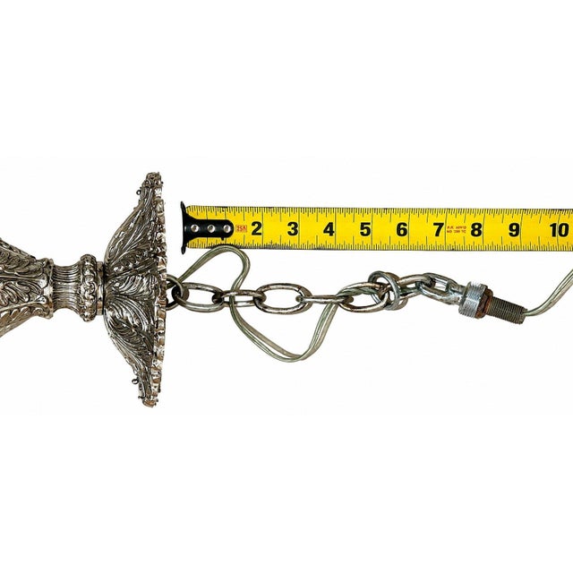 Vintage European Neo-Baroque Style Rocaille Decor 5 Arm Silver Metal Chandelier For Sale In Pittsburgh - Image 6 of 7