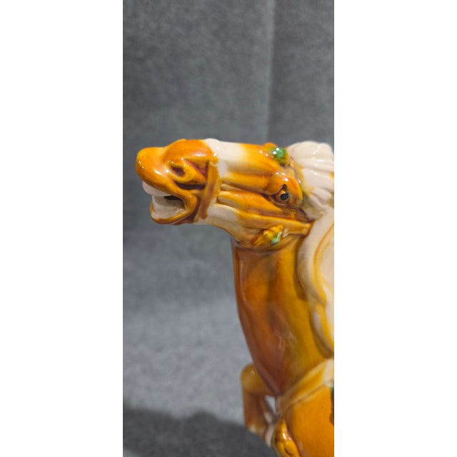 Ceramic Chinese Tang Sancai Style Ceramic War Horse Statue With Drip Glaze For Sale - Image 7 of 16