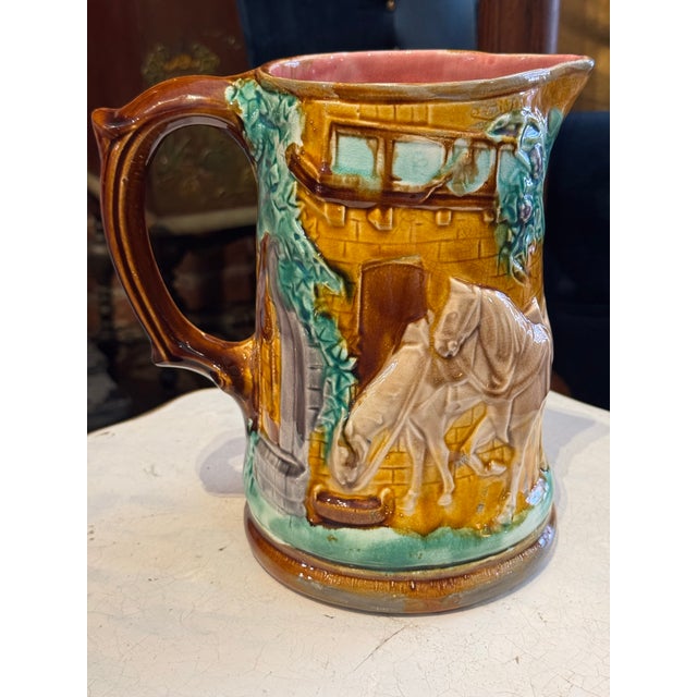 English Antique French Majolica Pottery Pitcher For Sale - Image 3 of 10