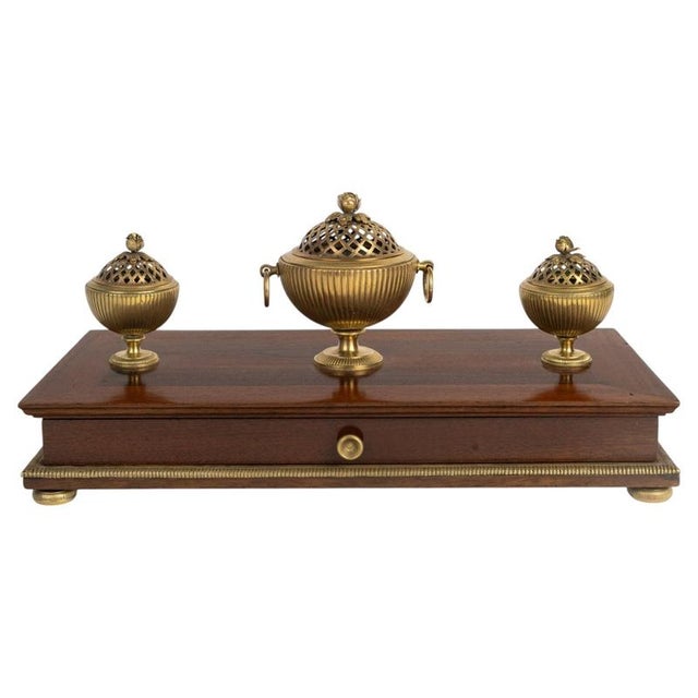 Wood Mahogany and Gilded Bronze Inkwell, 1800s For Sale - Image 7 of 7