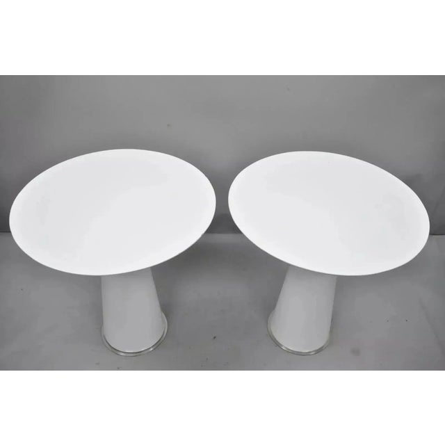 Megaron Modern Magic Mushroom White Bistro Tall Modernist Side Tables - a Pair For Sale - Image 4 of 12