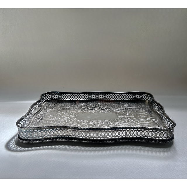 Vintage Sheffield England Rimmed Silver Plated Copper Tray For Sale - Image 18 of 18