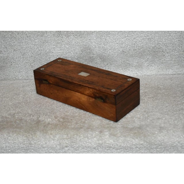 Antique Rosewood Rectangular Trinket Box W/Mother of Pearl Inlay For Sale - Image 9 of 13