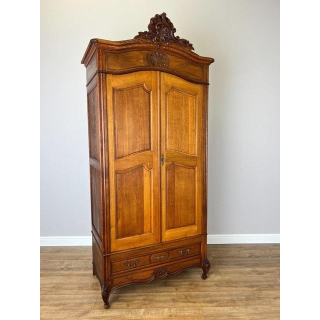 Antique French Carved Oak 2-Door Wardrobe For Sale - Image 14 of 14