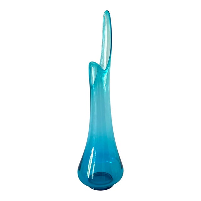 Vintage Mid Century Modern MCM Swung Glass Vase, Turquoise Peacock Blue, 24" Le Smith For Sale In Phoenix - Image 6 of 12