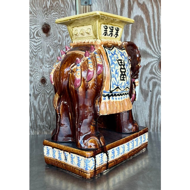 Brown Vintage Boho Glazed Ceramic Elephant Low Stools - a Pair For Sale - Image 8 of 12