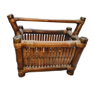 Restored 1940s Vintage Burnt Tortoise Bamboo Hand Crafted Rustic Magazine Rack For Sale