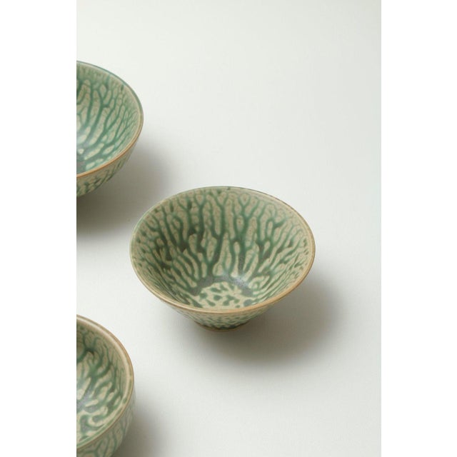 Japanese Ceramic Bowl With Kiln-Transformed Veined Patterns - Set of 4 For Sale - Image 4 of 8
